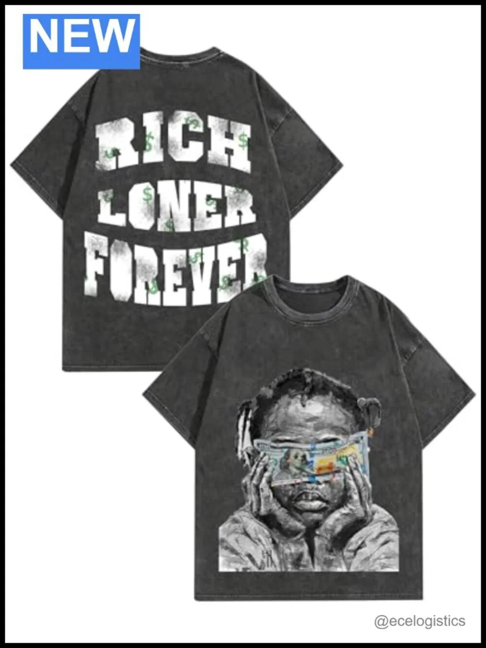 Heavyweight Cotton Acid Washed Gothic Graphic Tee Oversized Streetwear T-Shirt
